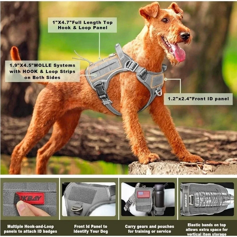 Barkbay Tactical Dog Harness Grey Small Military Service Weighted MOLLE Vest